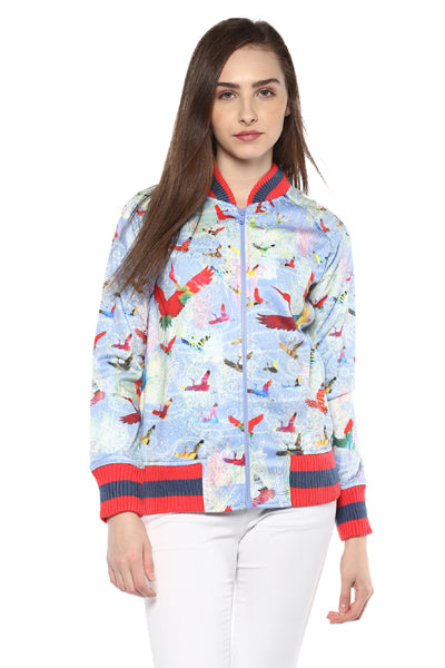 Birds Printed Zipper Sweatshirt - MODA ELEMENTI