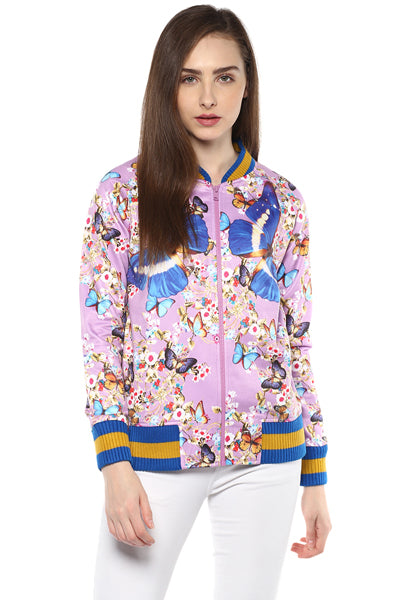 Butterfly Printed Zipper Sweatshirt - MODA ELEMENTI