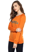 Solid Boat Neck Front Embroidered Sweatshirt