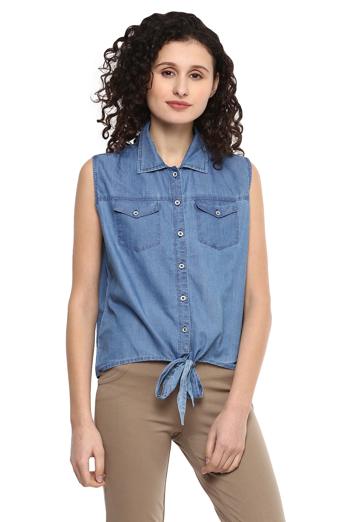 Veronica Beard - Soli Denim Neck Tie Blouse | Mitchell Stores