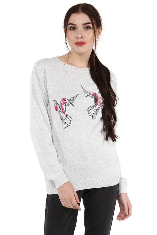 Loving Birds Embroidered Round Neck Jumper - MODA ELEMENTI