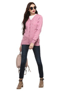Blossom Pink Self Designed Buttoned Cardigan - MODA ELEMENTI