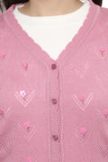 Blossom Pink Self Designed Buttoned Cardigan - MODA ELEMENTI