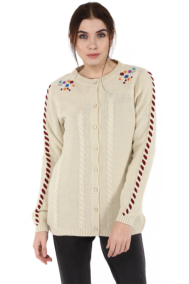 Minimal Floral Buttoned Cardigan - MODA ELEMENTI