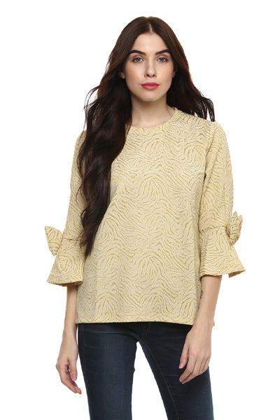 Bell Sleeve Self Design Round Neck Winter Top - MODA ELEMENTI