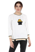 Off White Round Neck Patch Winter Top - MODA ELEMENTI