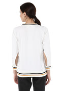 Off White Round Neck Patch Winter Top - MODA ELEMENTI