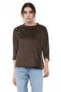 Round Neck Suede Design Winter Top - MODA ELEMENTI