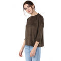 Round Neck Suede Design Winter Top - MODA ELEMENTI