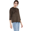 Round Neck Suede Design Winter Top - MODA ELEMENTI
