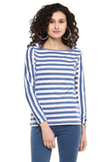 Striped Boat Neck Casual Top - MODA ELEMENTI