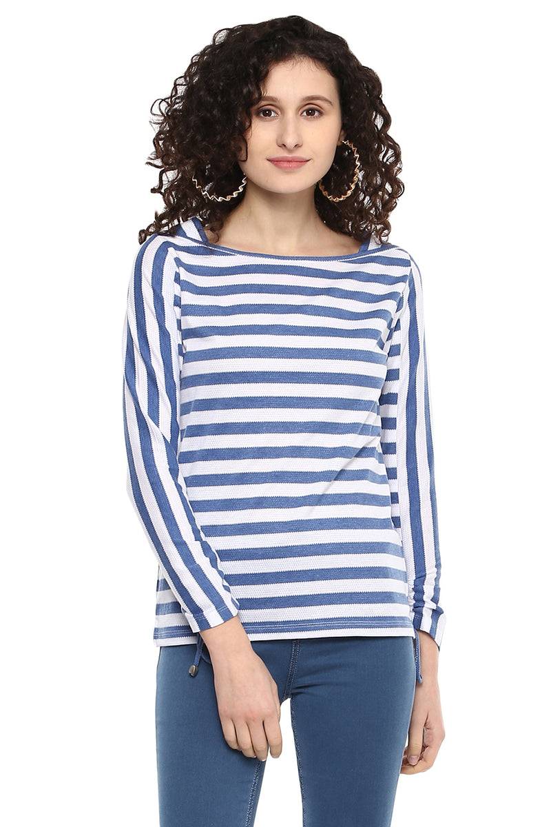 Striped Boat Neck Casual Top - MODA ELEMENTI