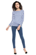 Striped Boat Neck Casual Top - MODA ELEMENTI
