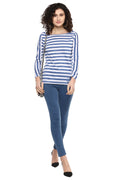 Striped Boat Neck Casual Top - MODA ELEMENTI