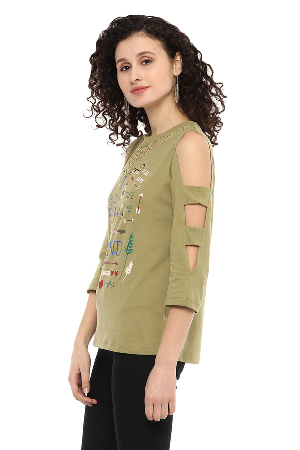 Cold Shoulder Printed Premium Top - MODA ELEMENTI