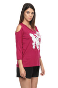 Cold Shoulder Embellished Casual Top - MODA ELEMENTI