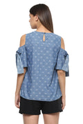Denim Cold Shoulder Top - MODA ELEMENTI