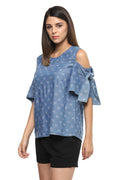 Denim Cold Shoulder Top - MODA ELEMENTI