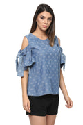 Denim Cold Shoulder Top - MODA ELEMENTI