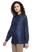 Denim Self Designed Casual Shirt - MODA ELEMENTI