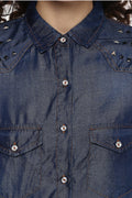 Denim Self Designed Casual Shirt - MODA ELEMENTI