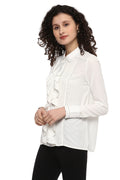 Front Ruffle Solid Casual Shirt - MODA ELEMENTI