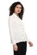 Front Ruffle Solid Casual Shirt - MODA ELEMENTI