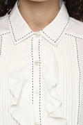 Front Ruffle Solid Casual Shirt - MODA ELEMENTI