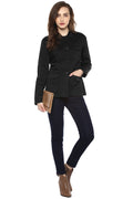 Black Solid Buttoned Cotton Jacket - MODA ELEMENTI