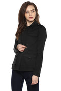 Black Solid Buttoned Cotton Jacket - MODA ELEMENTI