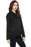 Black Solid Buttoned Cotton Jacket - MODA ELEMENTI