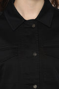 Black Solid Buttoned Cotton Jacket - MODA ELEMENTI