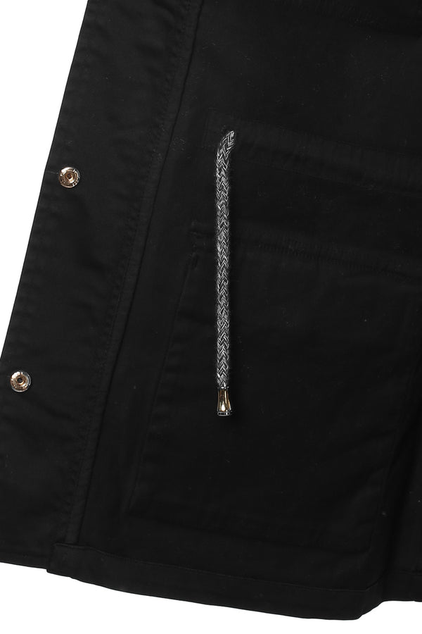 Black Solid Buttoned Cotton Jacket - MODA ELEMENTI