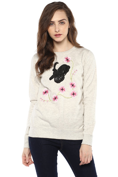 Full Sleeve Butterfly Patch Embroidered Sweatshirt - MODA ELEMENTI