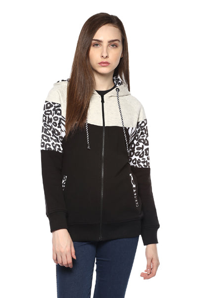 Arm Printed Zipper Hooded Sweatshirt - MODA ELEMENTI