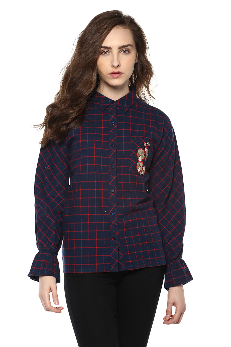 Checkered Full Sleeve Embroidered Winter Shirt - MODA ELEMENTI