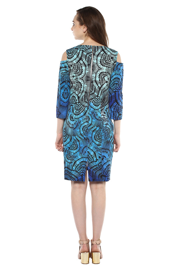 Deep Sea Cold Shoulder Midi Dress - MODA ELEMENTI