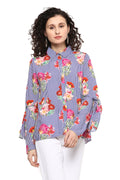 Floral Striped Bell Sleeve Casual Shirt - MODA ELEMENTI