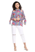 Floral Striped Bell Sleeve Casual Shirt - MODA ELEMENTI