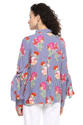 Floral Striped Bell Sleeve Casual Shirt - MODA ELEMENTI