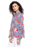 Floral Striped Bell Sleeve Casual Shirt - MODA ELEMENTI